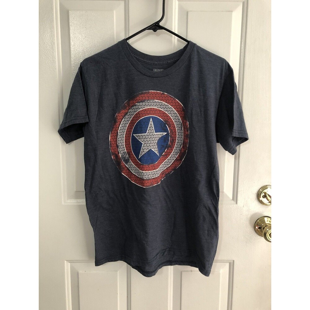 Marvel Captain America Unisex Sz Medium Blue Distress Graphic T Shirt